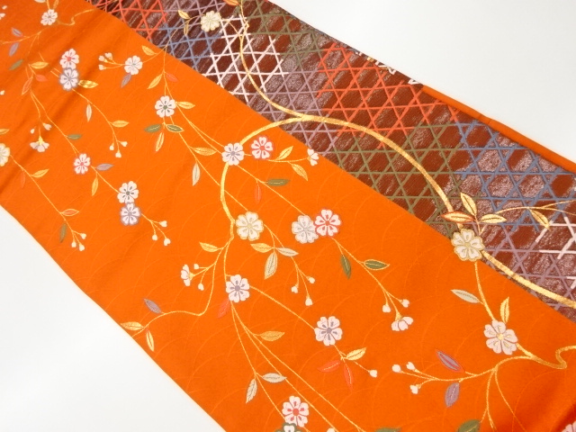 JAPANESE KIMONO / VINTAGE NAGOYA OBI / WOVEN SAKURA & MESH PATTERN